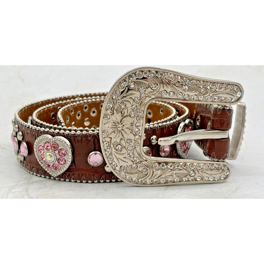 Nocona Girls Leather Belt Western Bling Rhinestone Embellished Youth‎ 28" Bling